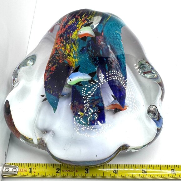 Vtg Murano Style Art Glass Aquarium Paperweight Colorful Fish Coral 4.5 lbs - Picture 3 of 10